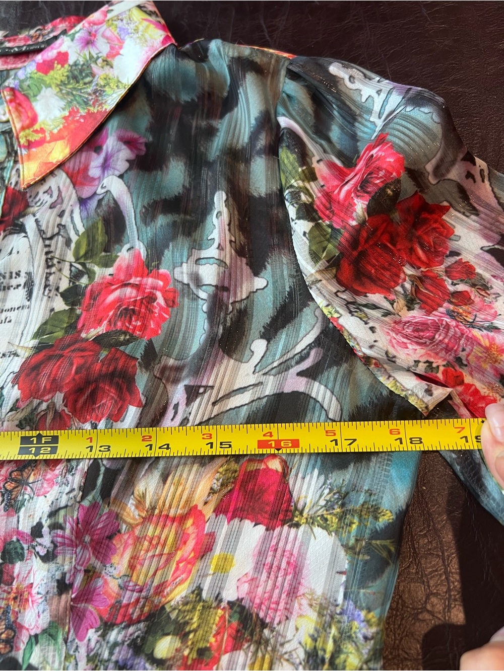 XS Women's Silk Sheer Floral & Leopard Print Button-Down Shirt in Multi-Color - Picture 15 of 15